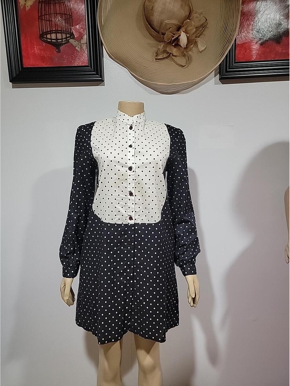 Gottex Swim Beach Cover Up Size M Tunic Shirt Dress Black White Polka Dot #CC